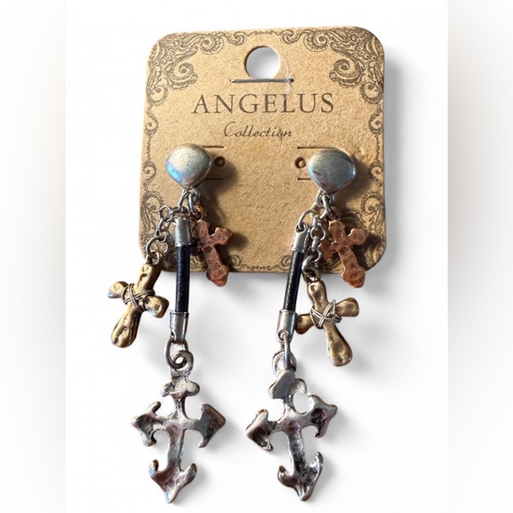 angelus collection Jewelry - Angelus Collection Multi-media Hammered Cross Dangle Earrings NEW